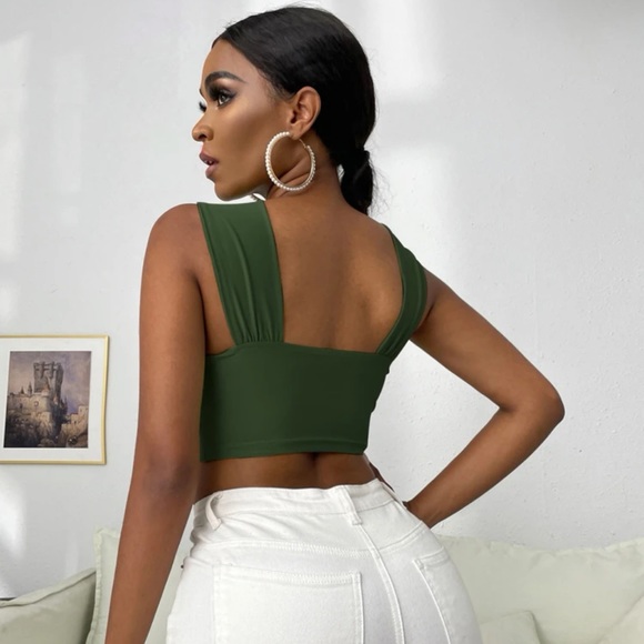 Shein Women Cross Wrap Crop Tank Top in Army Green - Picture 6 of 6